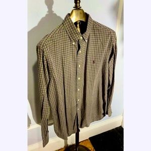 Polo Ralph Lauren Flannel Button Down Shirt Purple and Green Checkers Large
